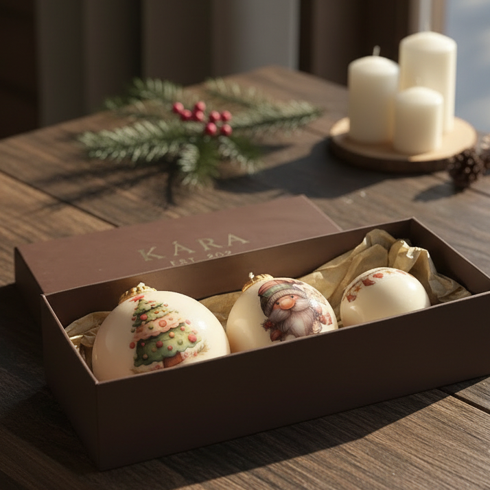 Christmas Bauble Candles Gift Box- Set of 3